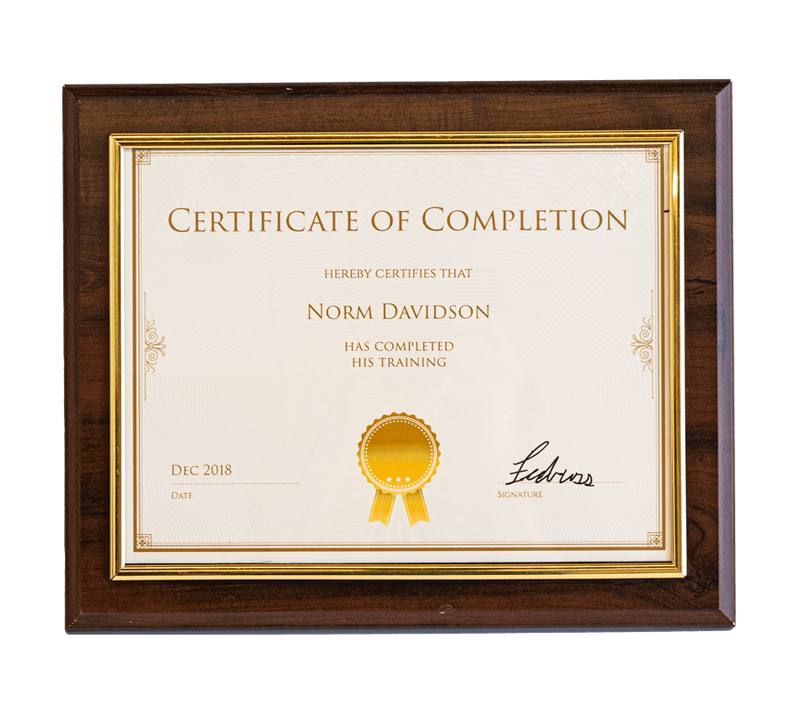 Formal-looking certificate dated December 2018